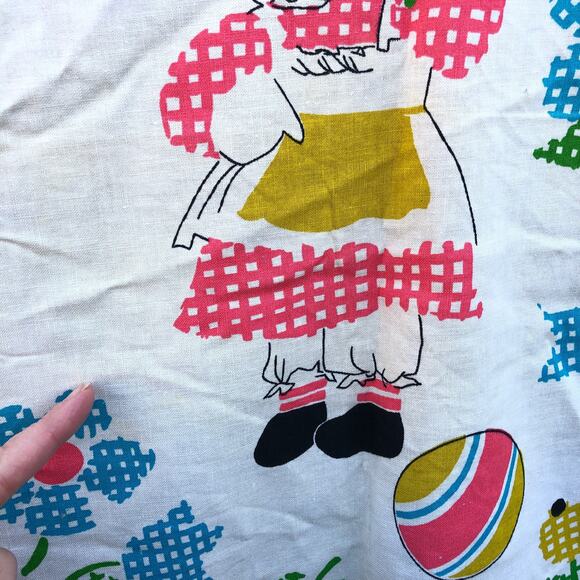 60s 70s Vintage Raggedy Ann Fabric in Pink and Blue, Yellow Tan 50" x 36" - Picture 4 of 14